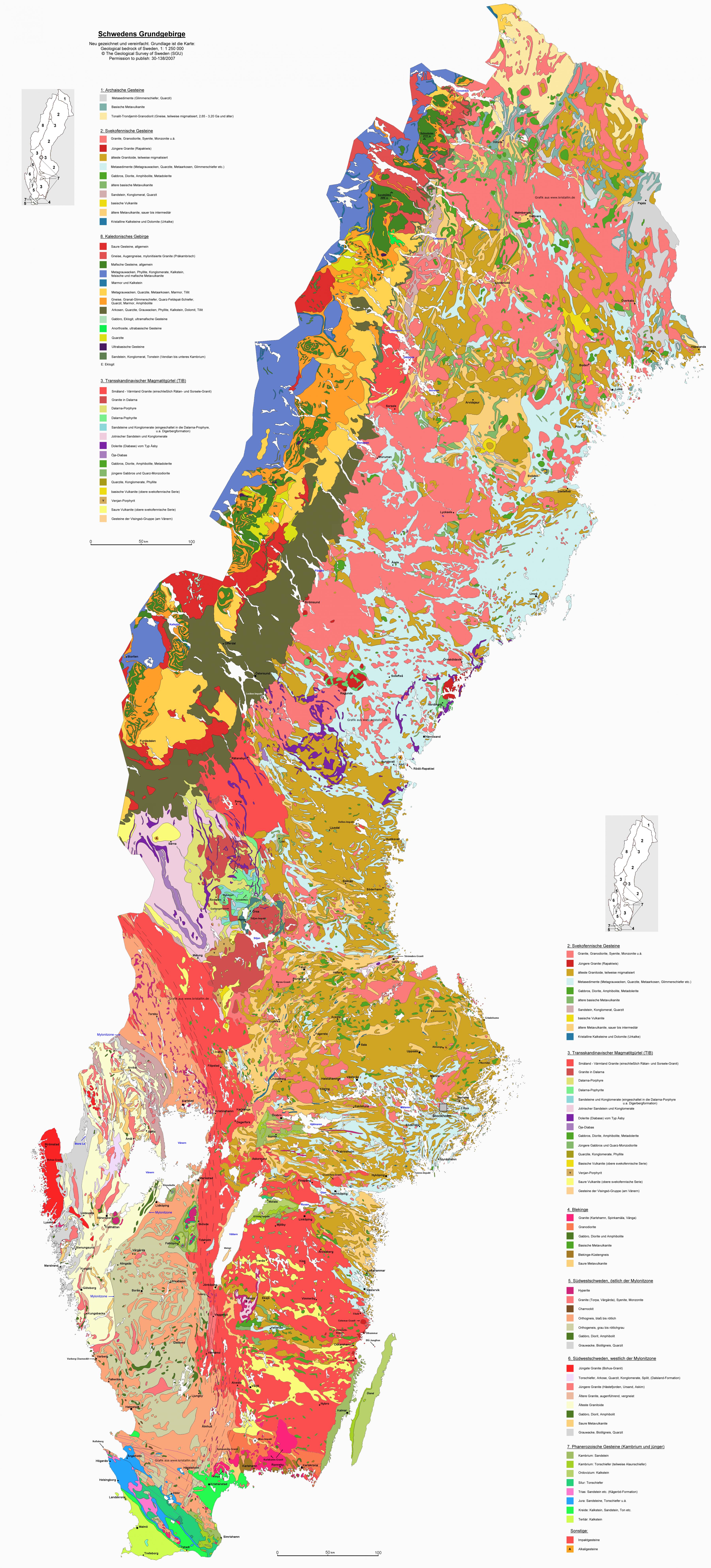 Mapa geológico da Suécia - Mapa geológico, mapa (Norte da Europa - Europa)