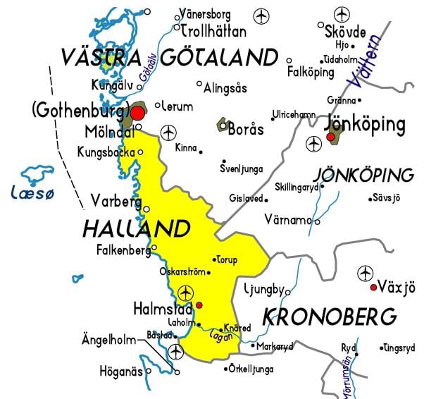 mapa de Halland Suécia