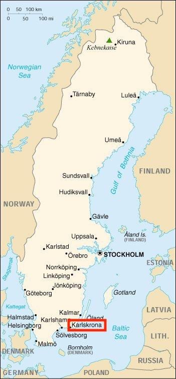 mapa de Karlskrona, Suécia