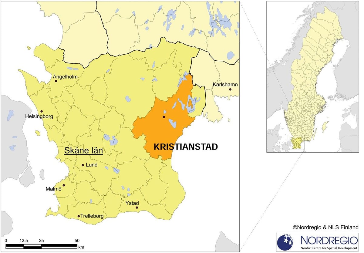 mapa de Kristianstad, Suécia