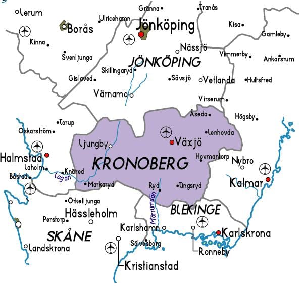 mapa de Kronoberg Suécia
