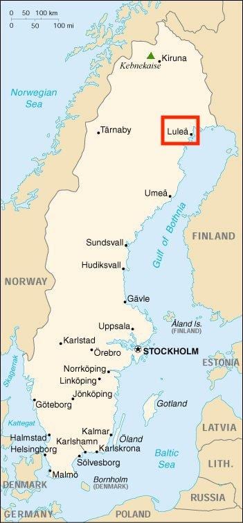 mapa de Lulea, Suécia