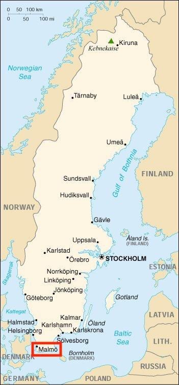 Malmö, suécia mapa