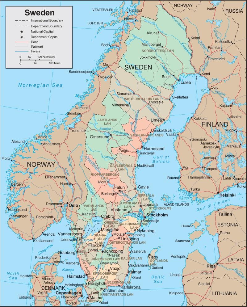 mapa detalhado da Suécia