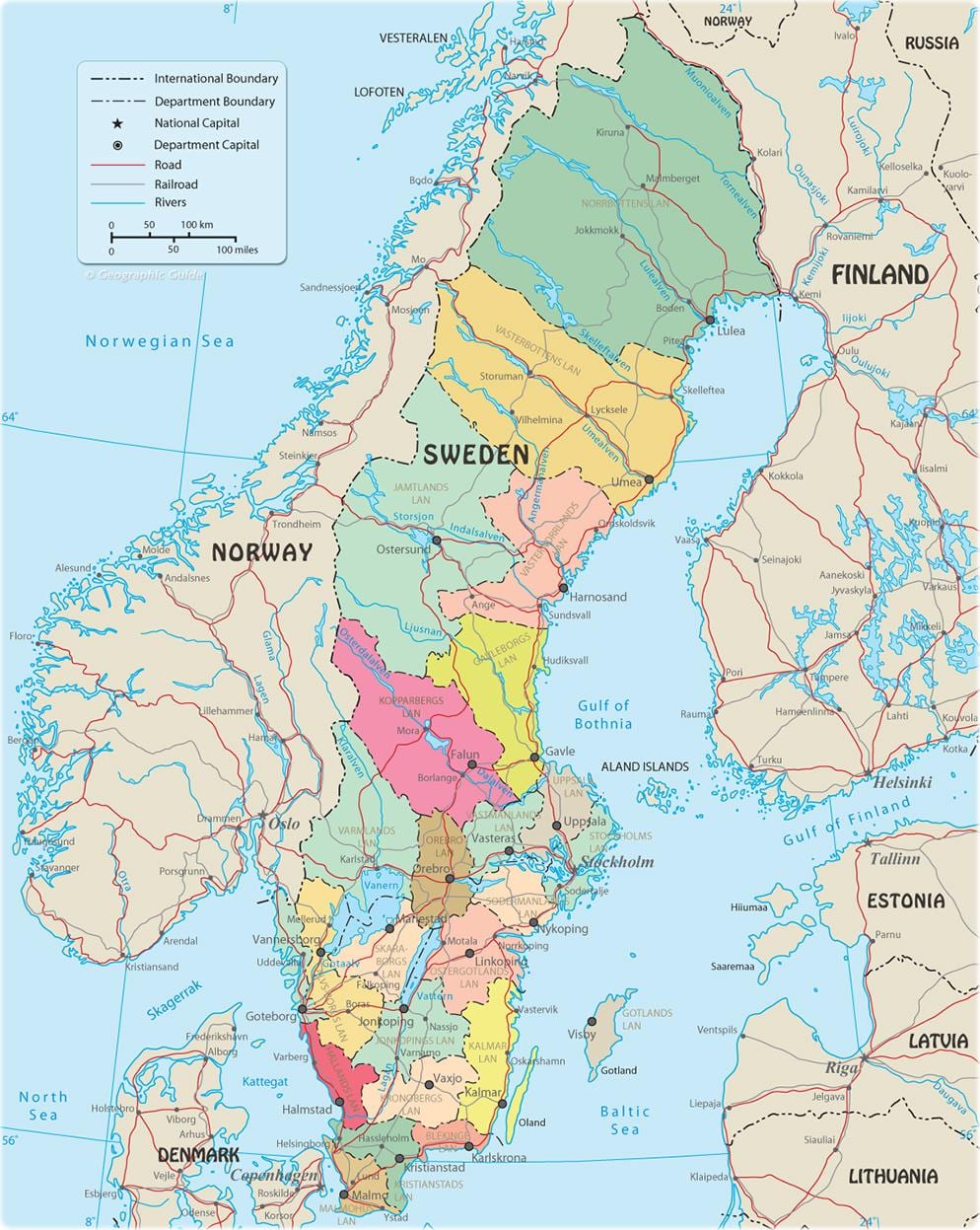 mapa político da Suécia