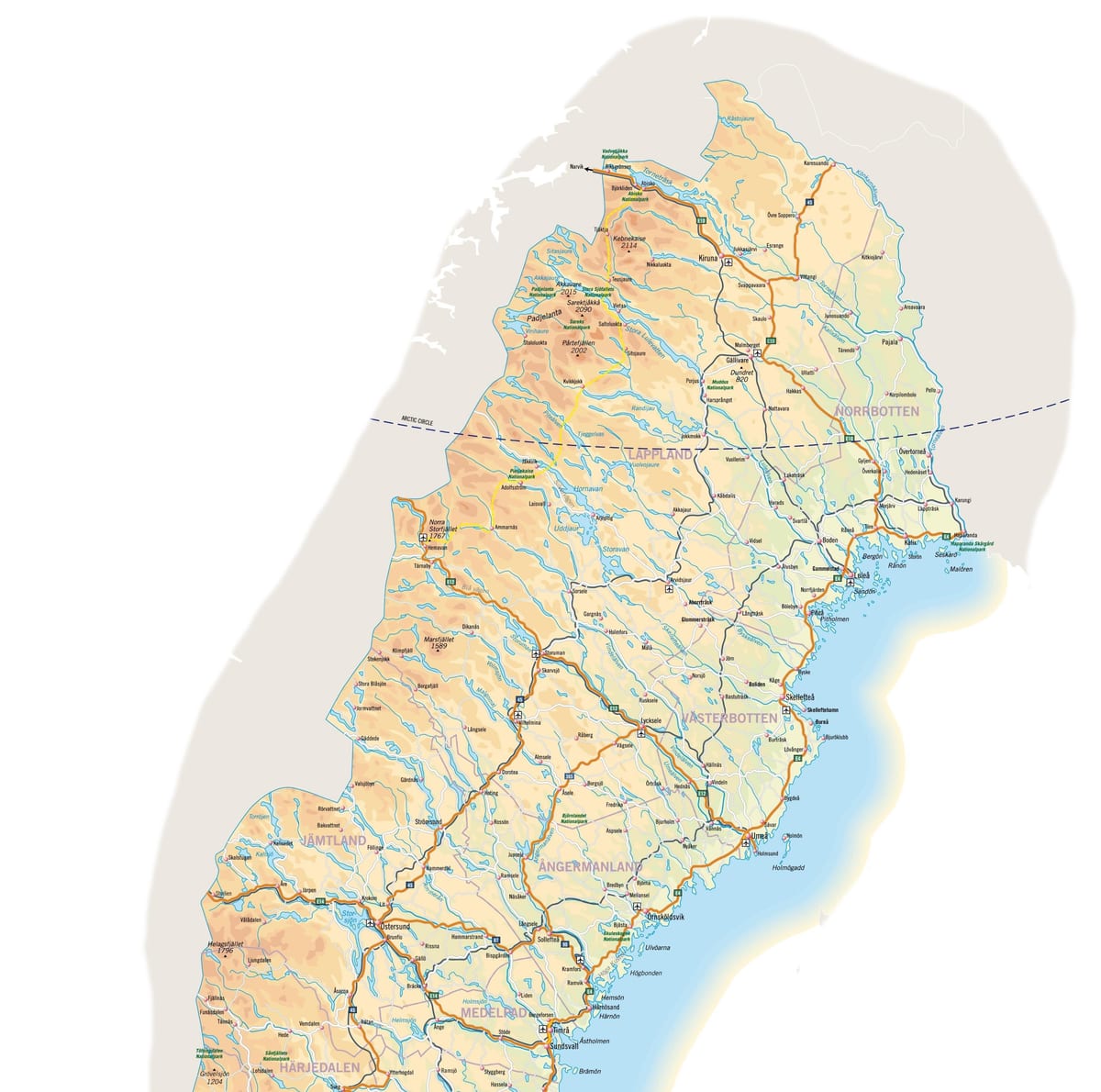 mapa do norte da Suécia