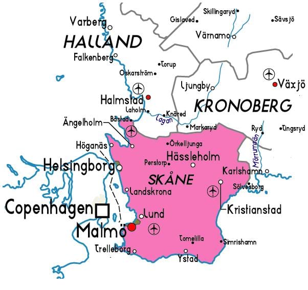 mapa de Skane Suécia