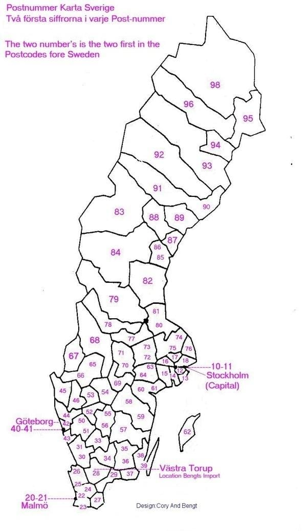 mapa da Suécia código postal