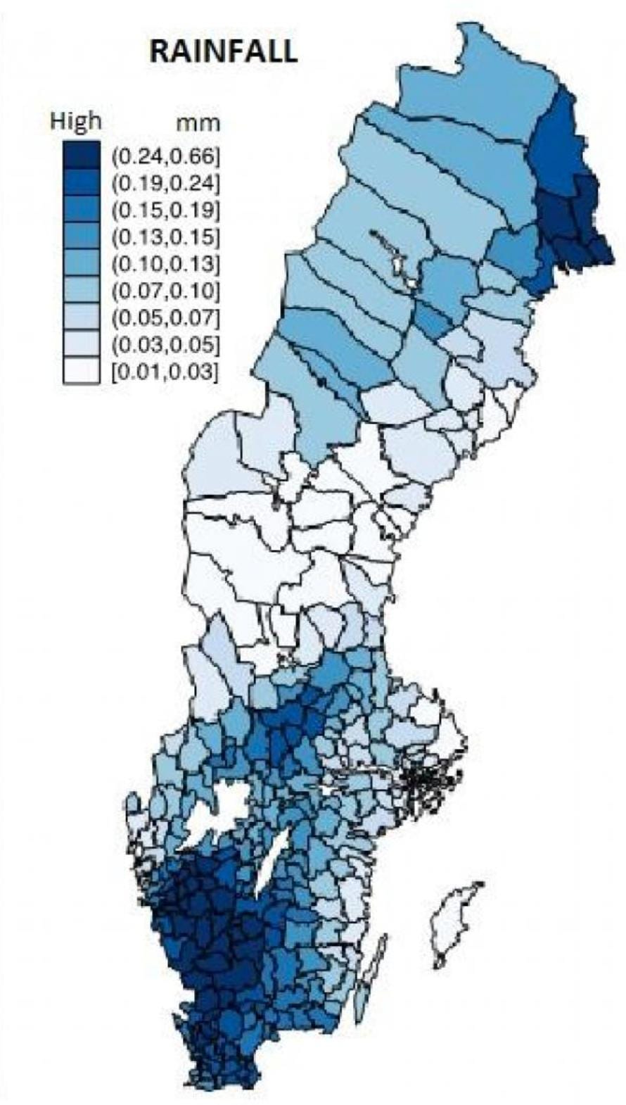 mapa da Suécia chuva