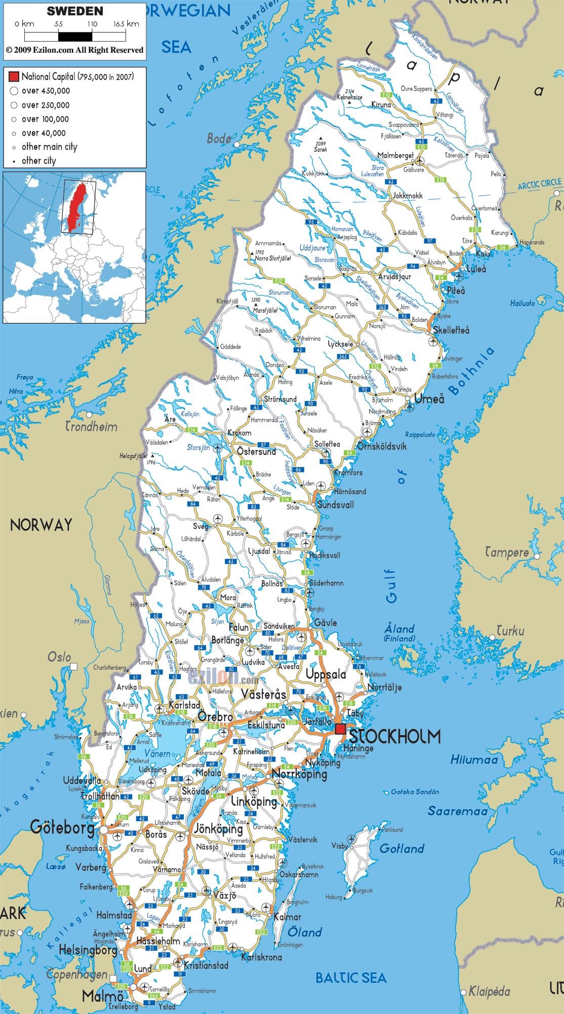 Suécia mapa com cidades