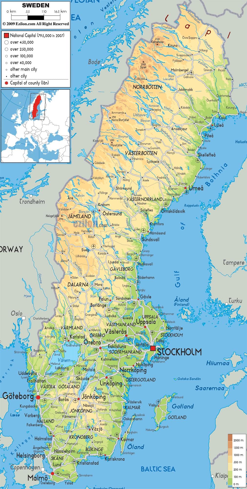 mapa geográfico da Suécia