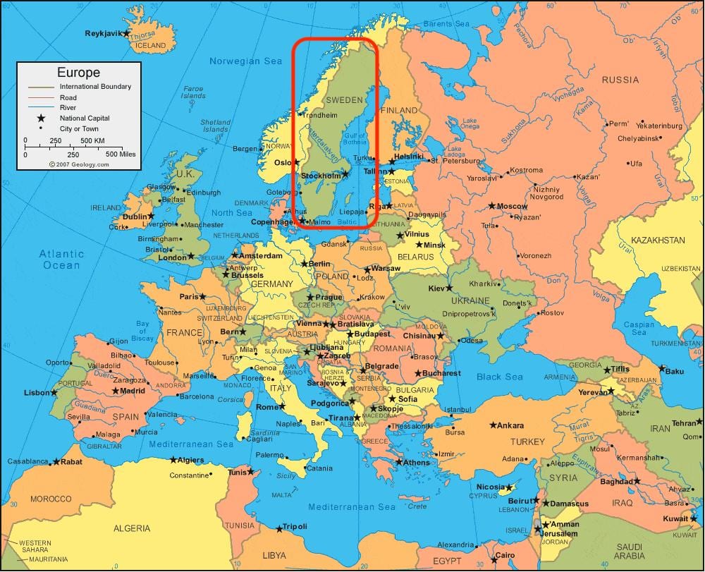 mapa da Europa Suécia