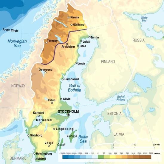 mapa da Suécia elevação