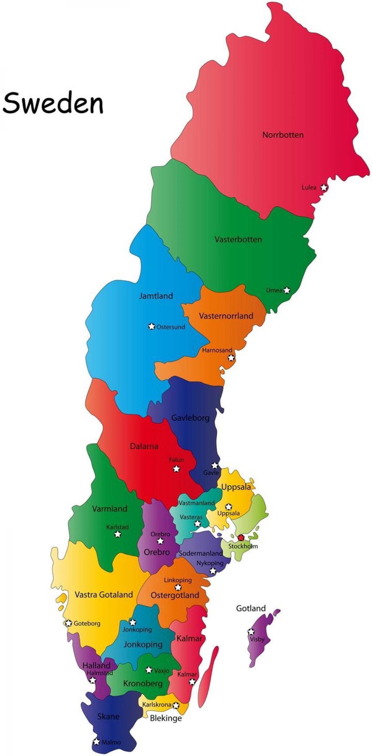 mapa dos condados suecos