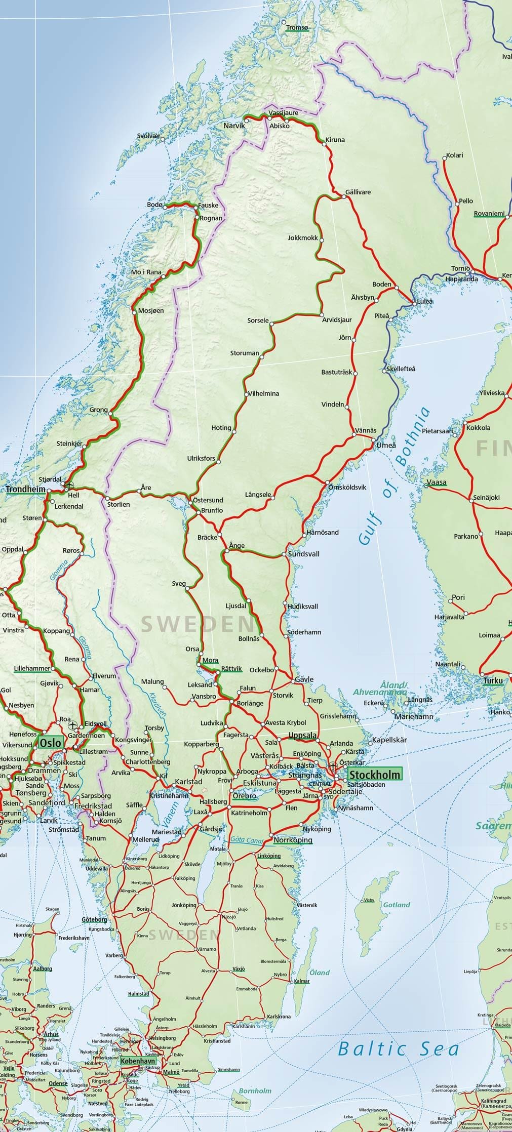 mapa ferroviário da Suécia