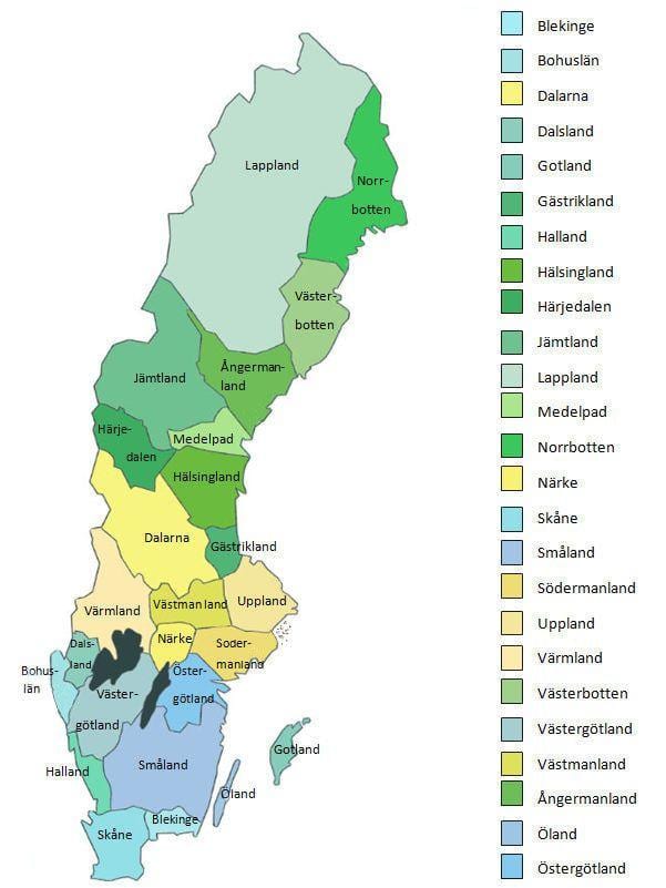 mapa das províncias da Suécia