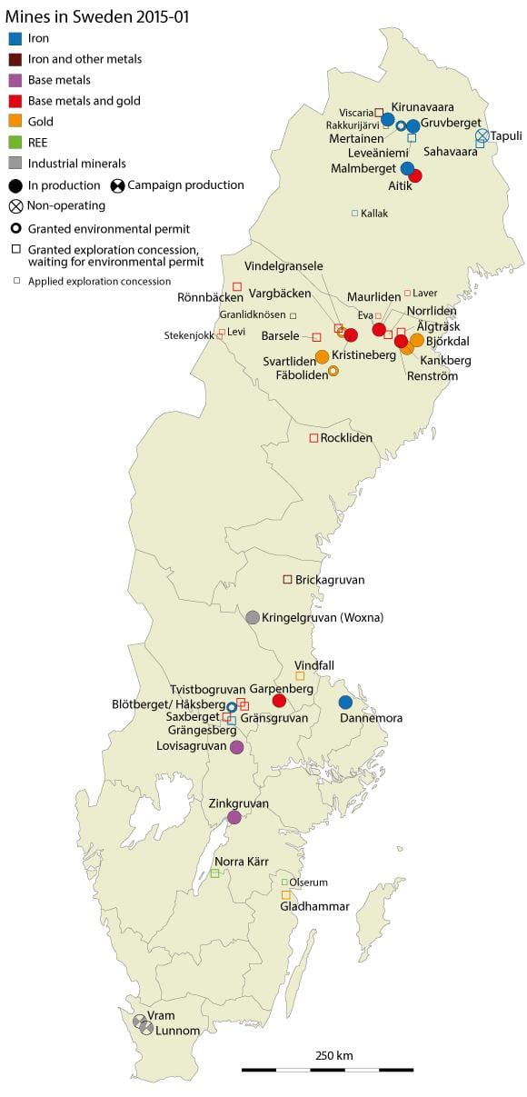 mapa da Suécia recursos naturais