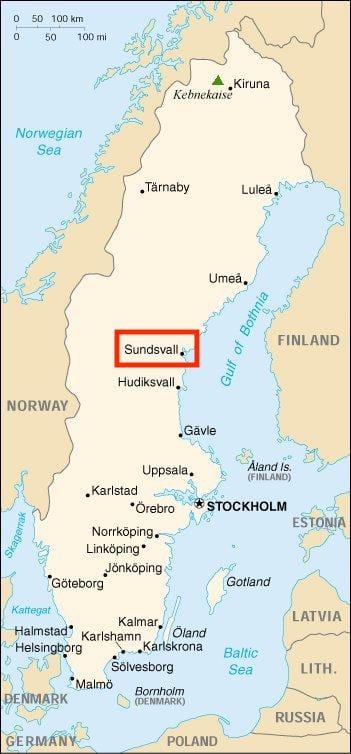 mapa de Sundsvall, Suécia