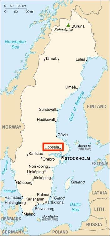Uppsala mapa da Suécia