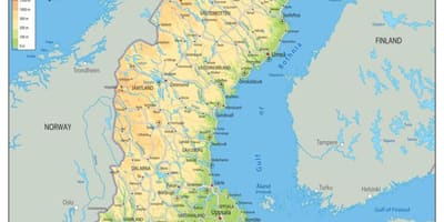 Mapa físico da Suécia
